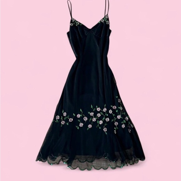 VintageY2K Betsey Johnson Black & Pink Floral Beaded Dress - Picture 5 of 8